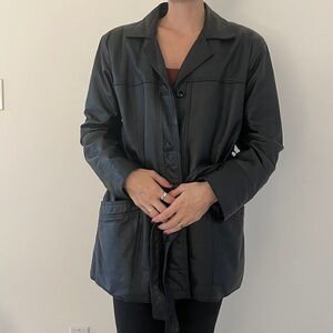 100% Italian Leather Vintage Coat Jacket with Belt